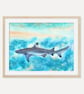 Sunlit Shark Art Print, Ocean Shark Wall Art, Underwater Sea Life Artwork
