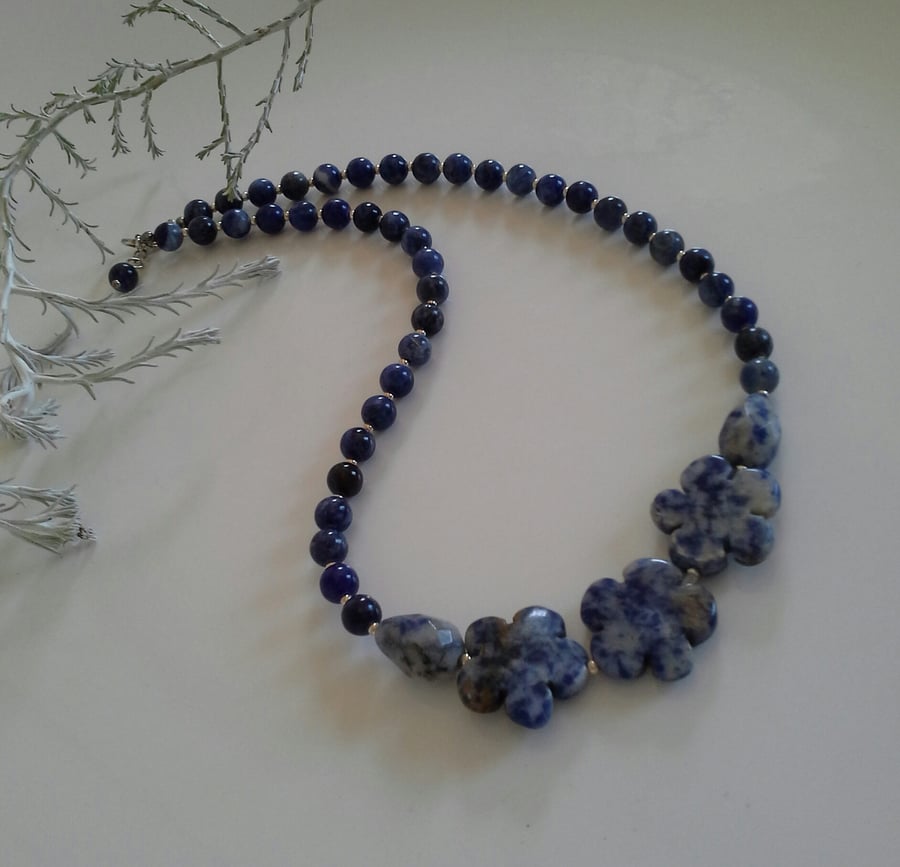 Sodalite & Blue Spotted Jasper Sterling Silver Necklace
