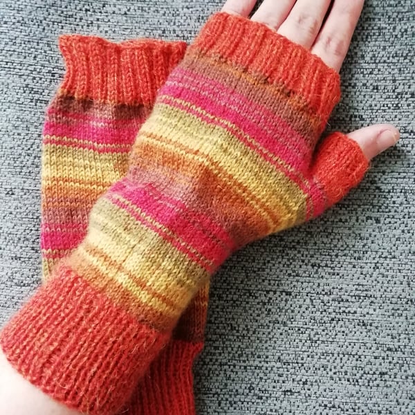 Fingerless Gloves - Hand Knitted - Autumn