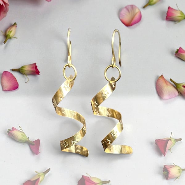 Celestial Star Spiral Dangle Earrings - Gift, Birthday