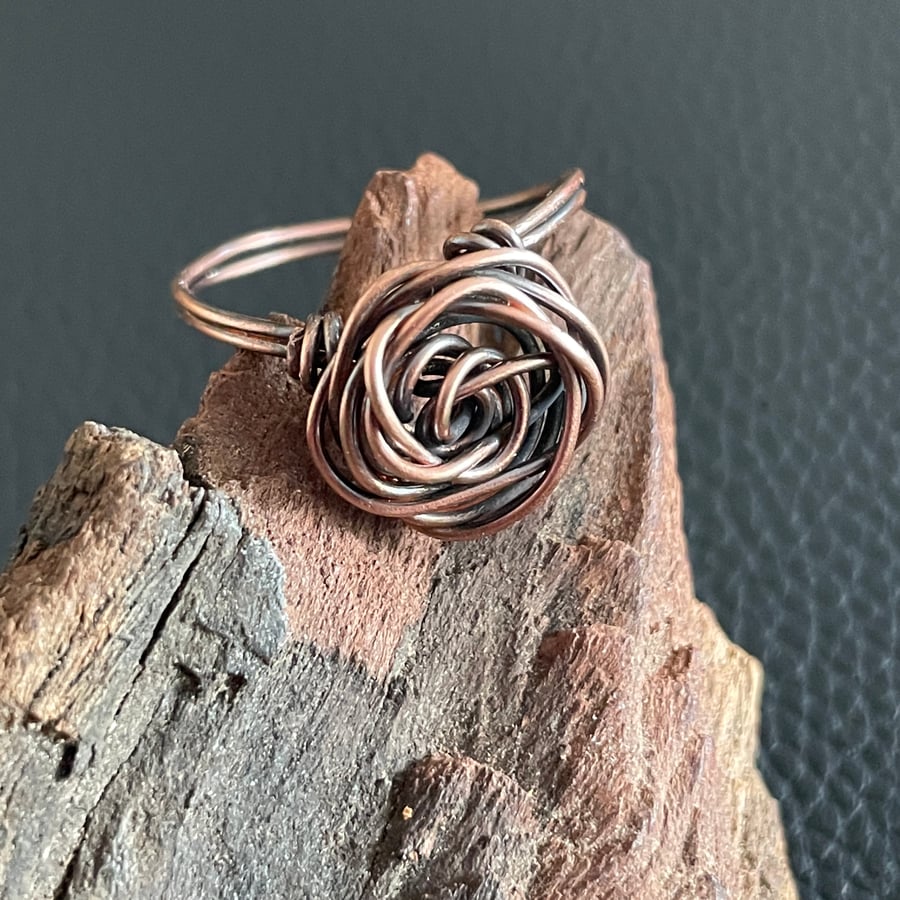 Stunning Patinated Copper Rose Ring - Size 9.5  (T)