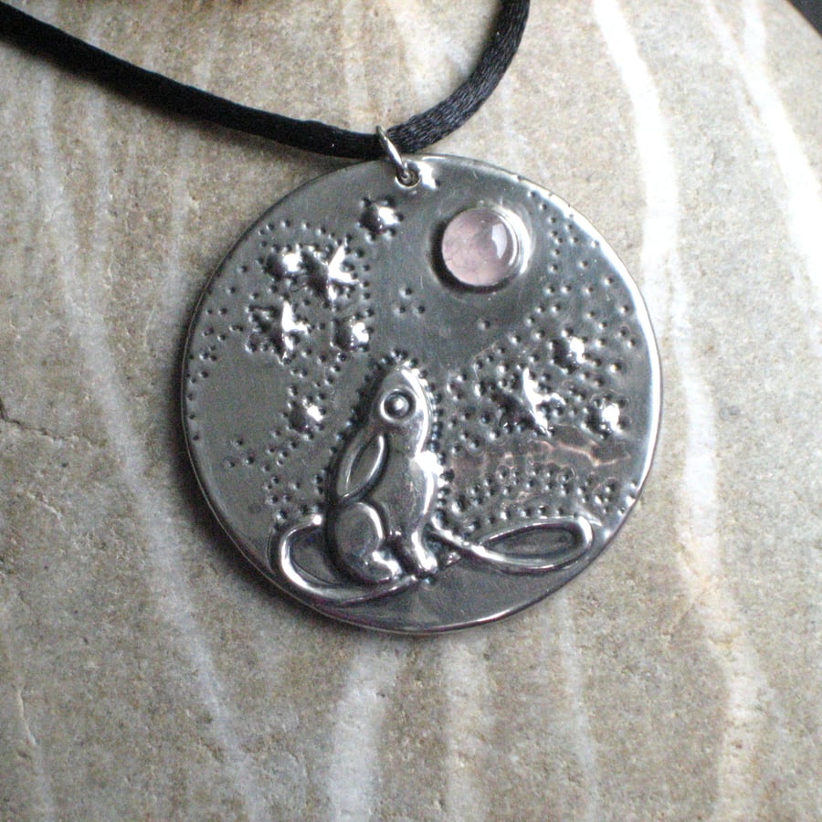 Moon Gazing Hare Pendant Necklace