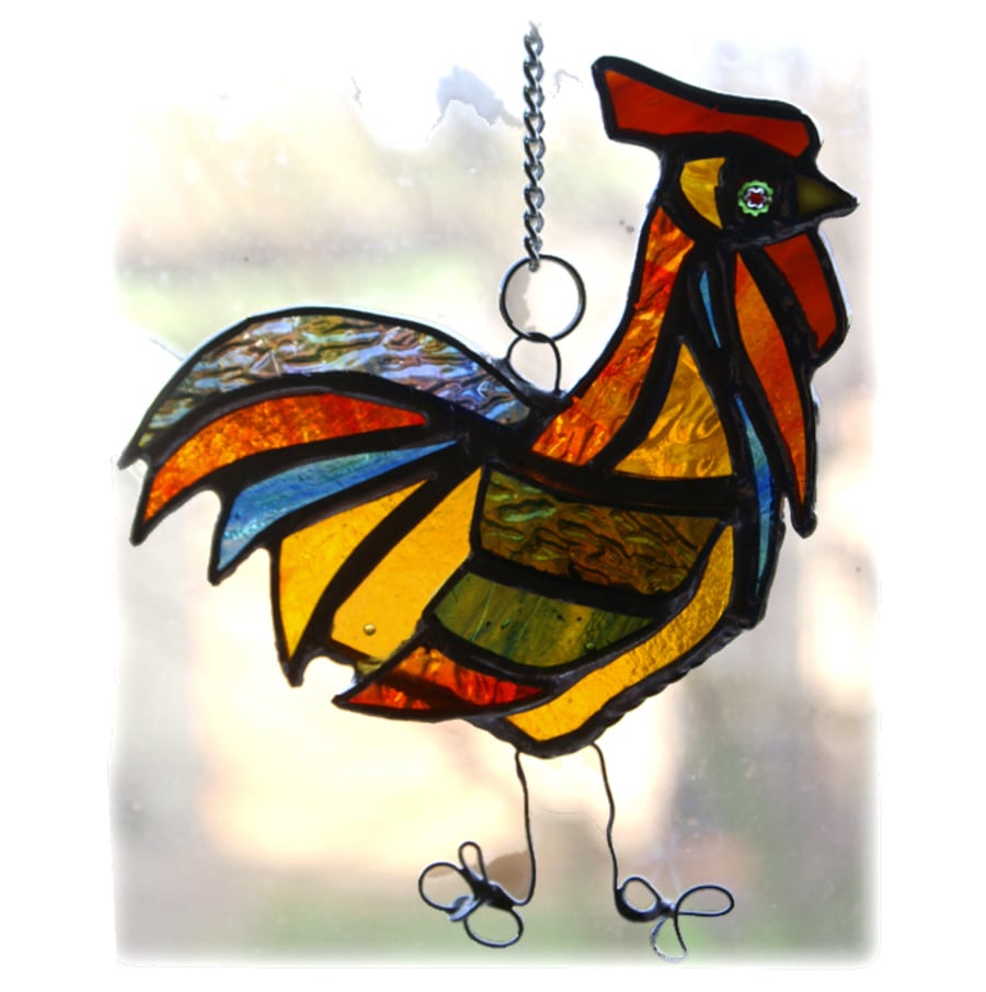 SOLD Cockerel Suncatcher Stained Glass chicken cockadoodledo farm bird