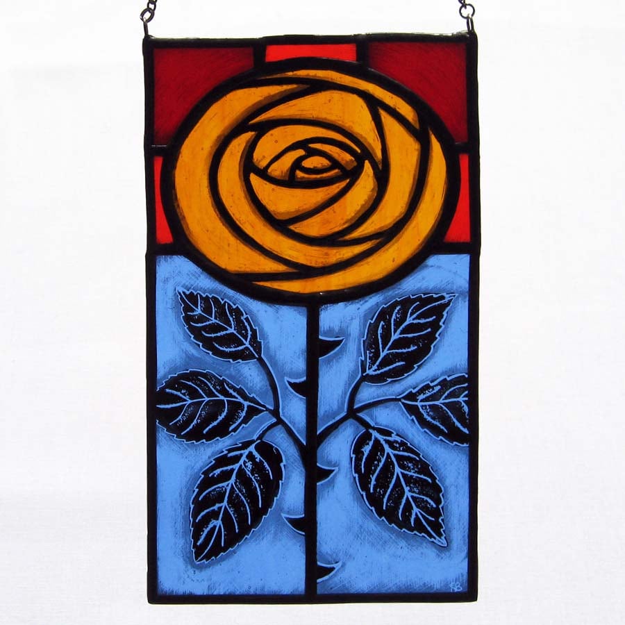Golden Rose Stained Glass Panel