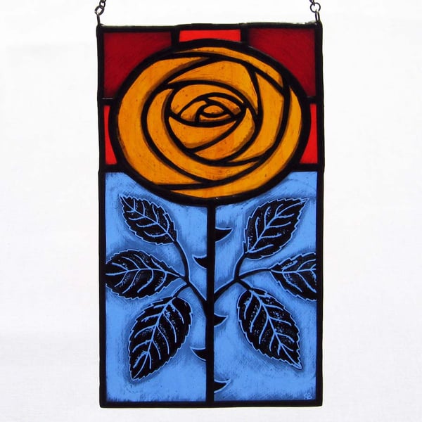 Golden Rose Stained Glass Panel