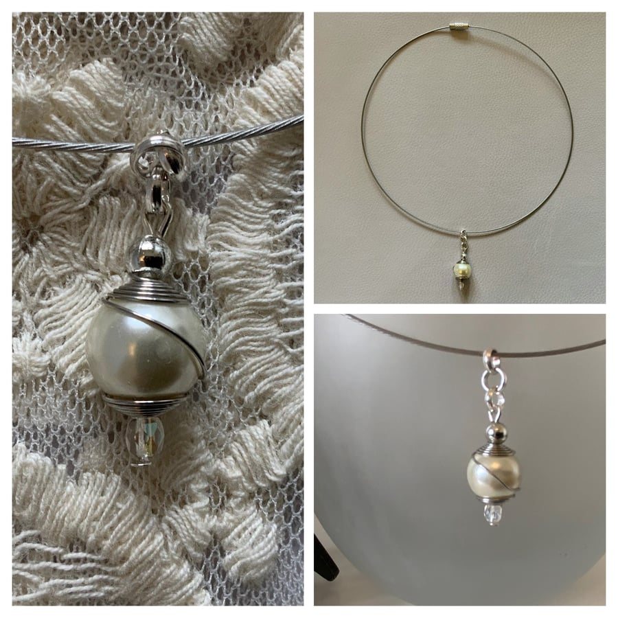     Perfectly Imperfect Pearl pendant on delicate wire choker