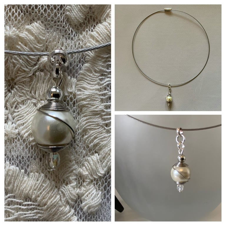     Perfectly Imperfect Pearl pendant on delicate wire choker