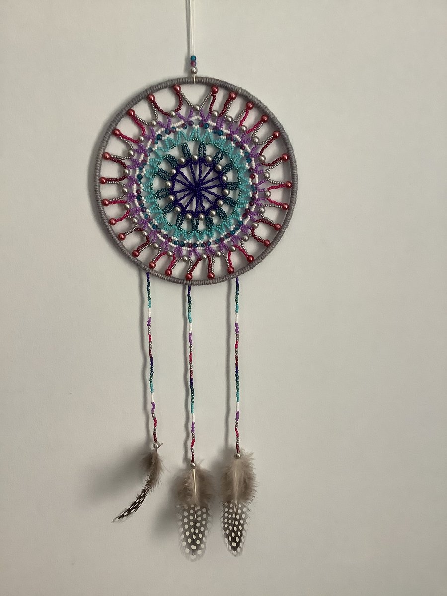 Single Tier Handmade Seed Bead Dreamcatcher For Living Room, Bedroom
