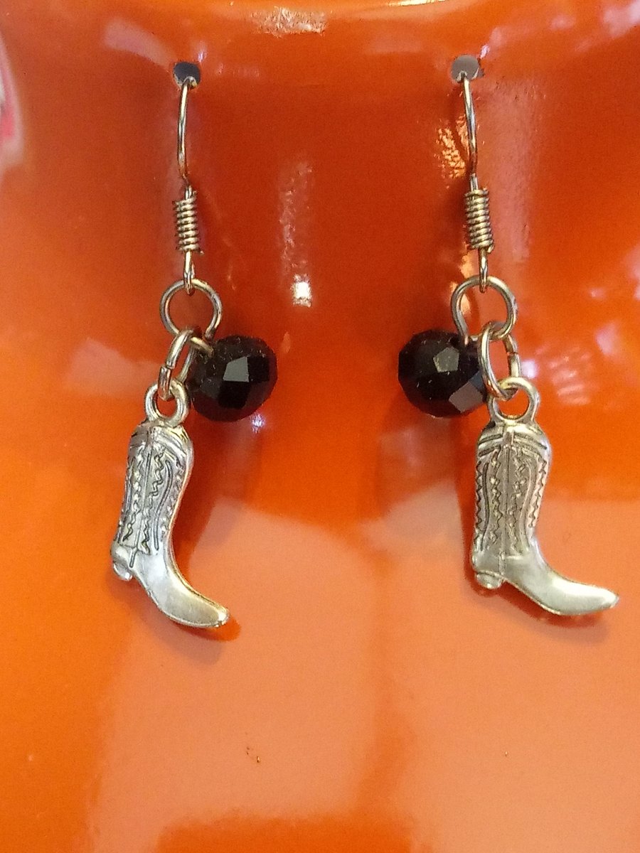 Pair of Boot Earrings with Black Beads