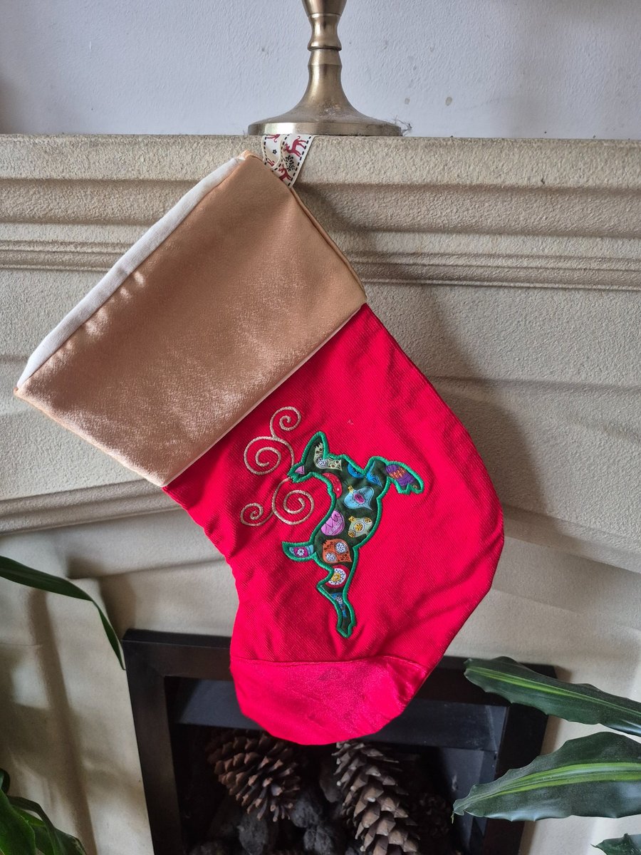 Stocking green deer - fully lined handmade unique stocking