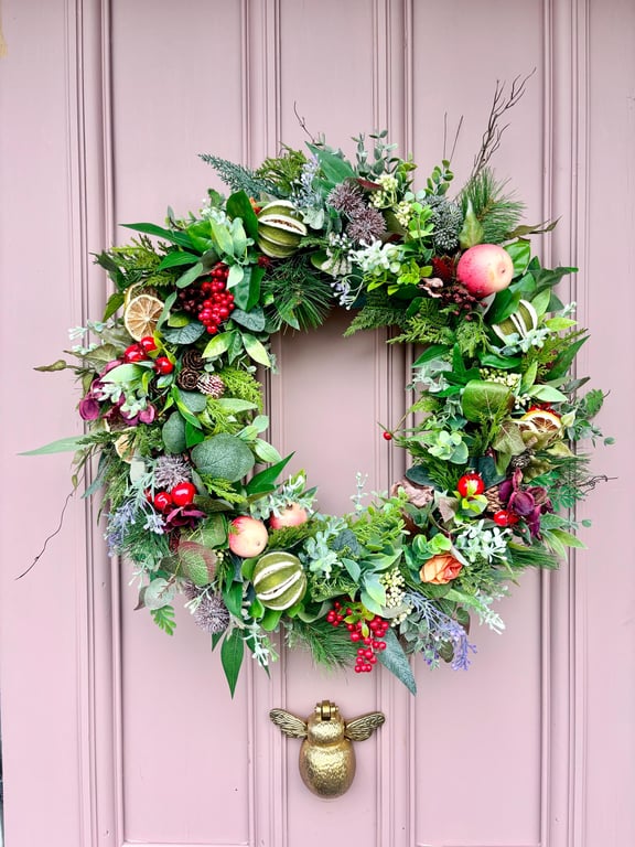 Handmade Faux Foliage Wreath: Large Farmhouse Dried Fruit Door Decor