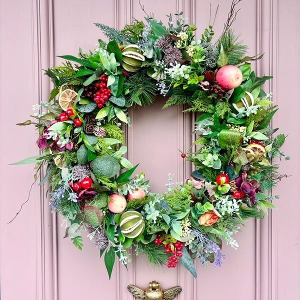 Handmade Faux Foliage Wreath: Large Farmhouse Dried Fruit Door Decor