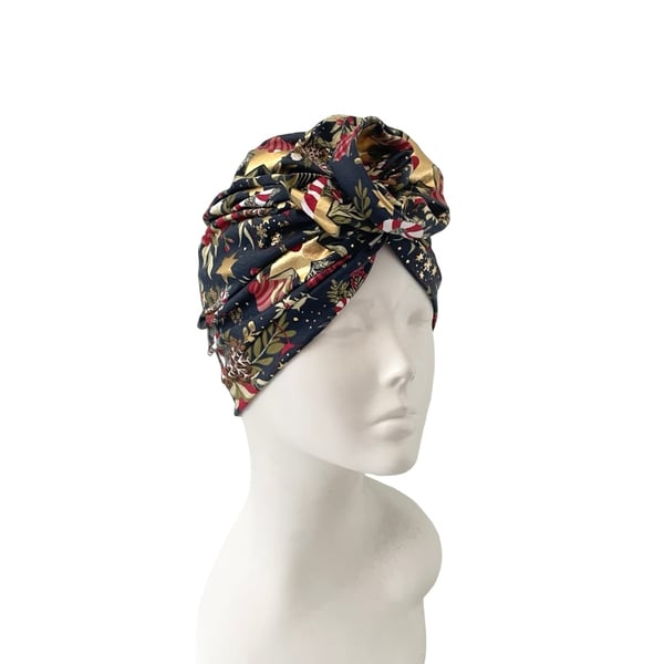 Christmas Print Turban Hat for Women Soft Cotton Hair Loss Chemo Head Scarf