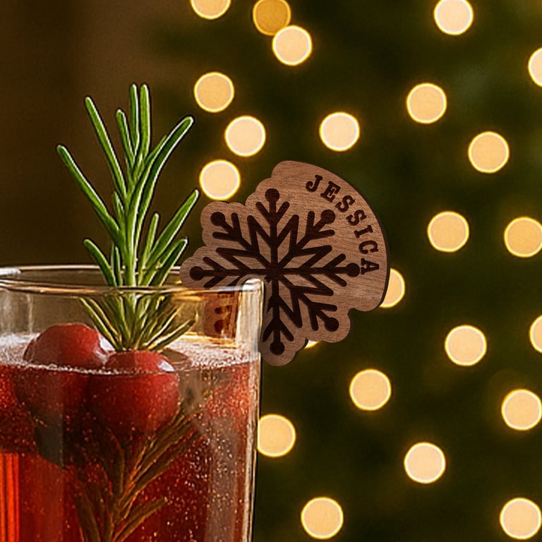 Personalised Snowflake Drink Tag – Custom Name Christmas Glass Marker 