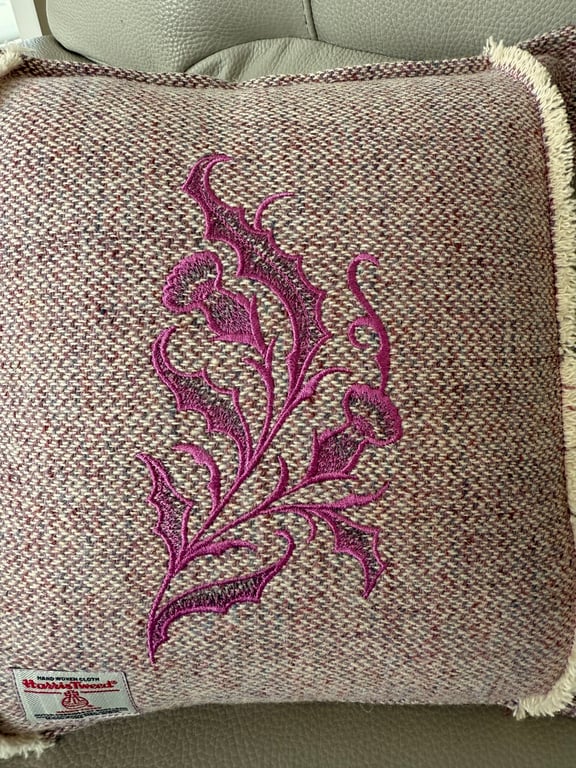 Harris Tweed Cushion 14" x 14" with Thistle Embroidery and enclosed pad