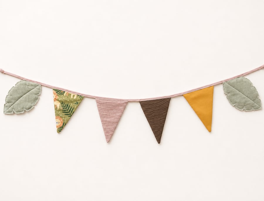 Safari Nursery Bunting - Quilted Leaf Garland - Tactile Savanna Heirloom