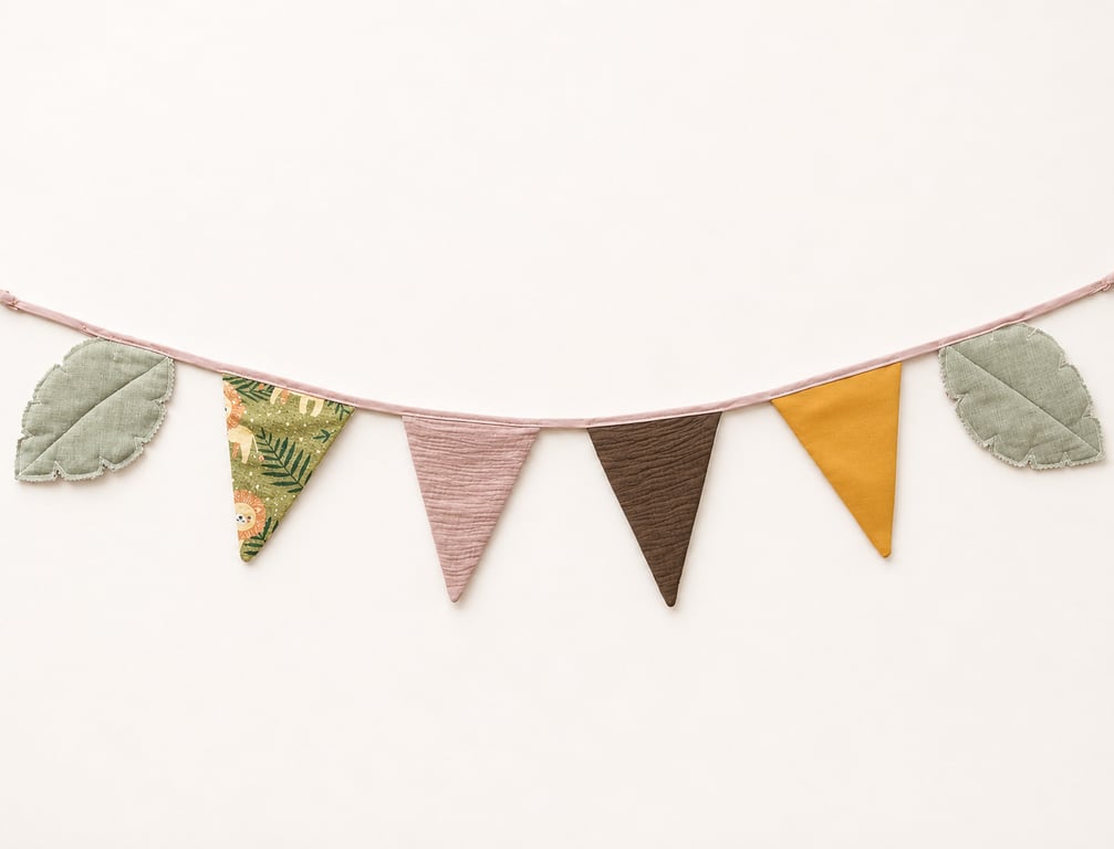 Safari Nursery Bunting - Quilted Leaf Garland - Tactile Savanna Heirloom