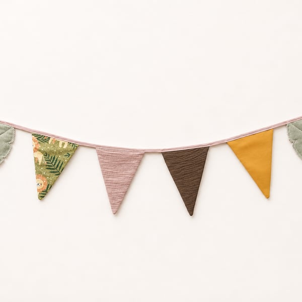 Safari Nursery Bunting - Quilted Leaf Garland - Tactile Savanna Heirloom