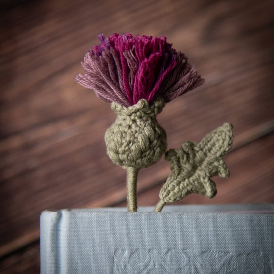 Thistle Flower Crochet Bookmark (plum colour palette)