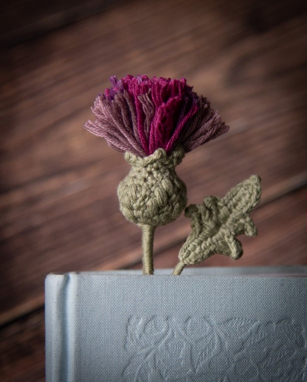 Thistle Flower Crochet Bookmark (plum colour palette)