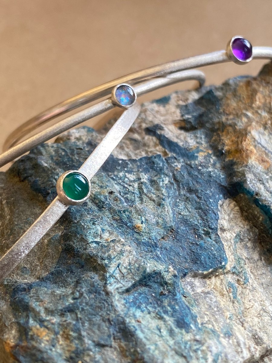 Sterling Silver Gem Bangles -  Amethyst or Green Onyx (Triplet Opal now sold)