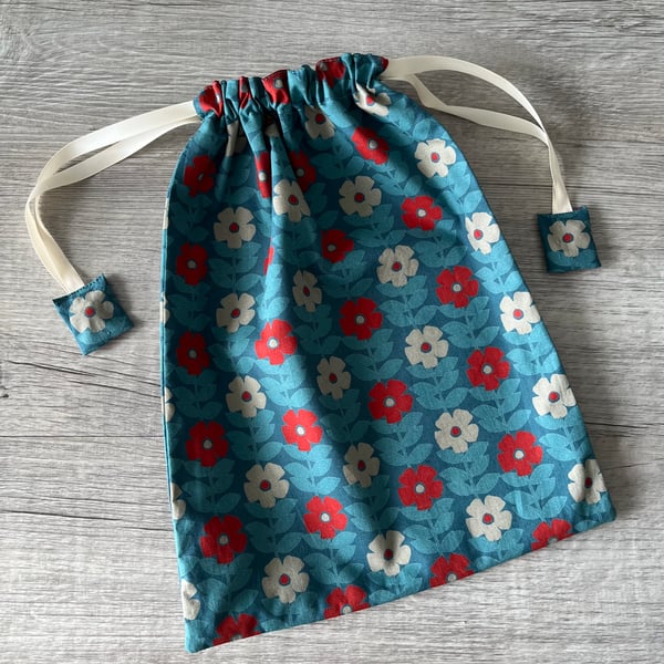 Reusable Cotton Fabric Floral Drawstring Gift Bag FREE POSTAGE