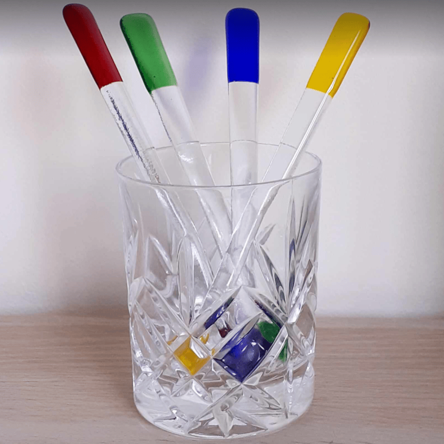 Fused glass gin stirrers, drink swizzle sticks, set of four