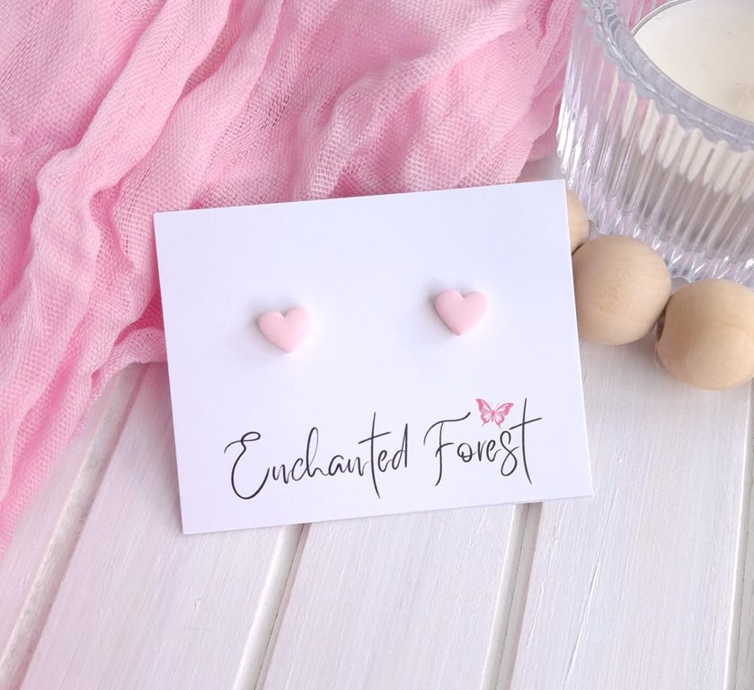 Pastel Pink Mini Heart Stud Earrings, Minimalist Jewellery, Accessories & Gifts