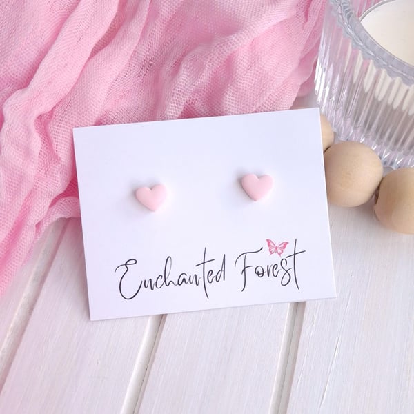 Pastel Pink Mini Heart Stud Earrings, Minimalist Jewellery, Accessories & Gifts