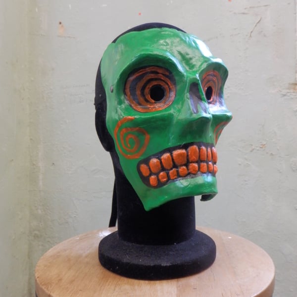 Large Green Skull Mask Paper Mache Venetian Horror Halloween