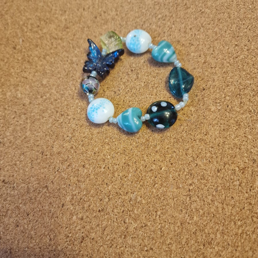 Dark butterfly, lampwork style beaded bracelet with novelty beads small size