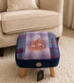Harris Tweed Foot Stool with Highland Coo Embroidery - Image 2