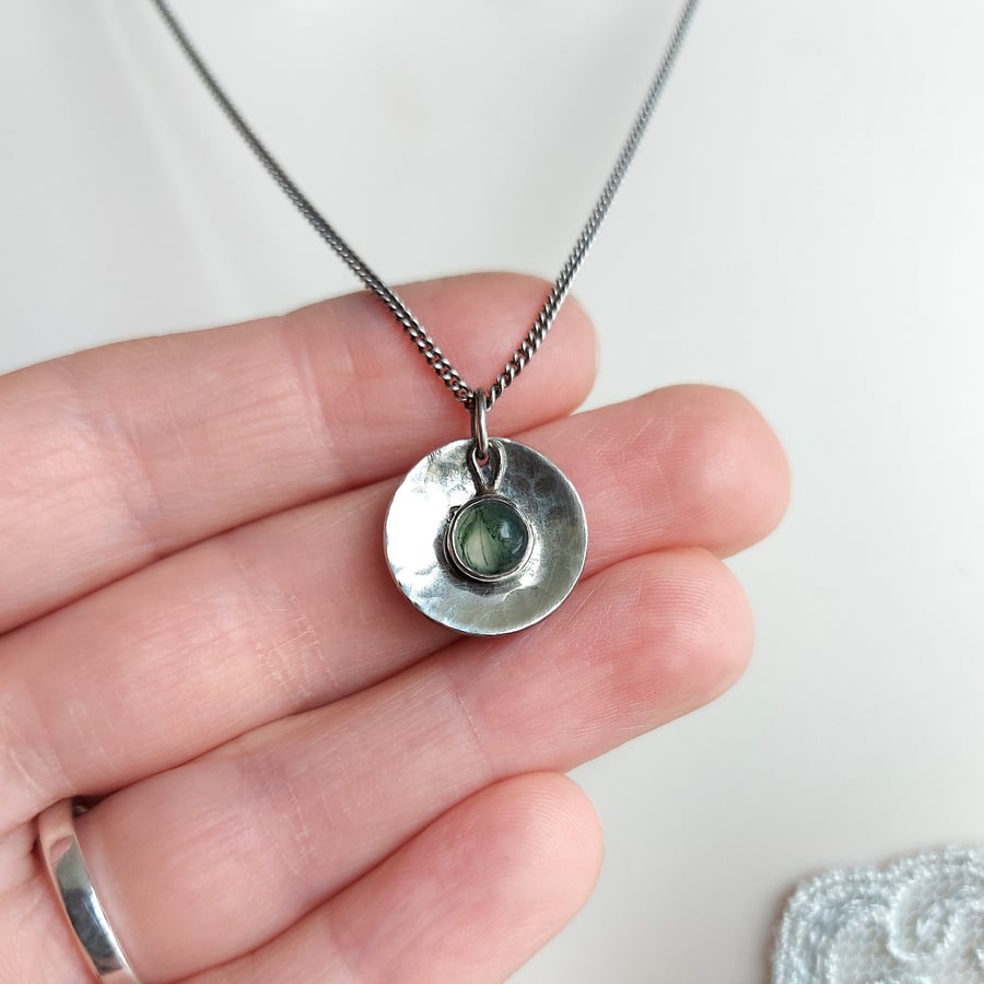 Tayside Moss Agate Personalised Handmade Scottish Large Domed Disc Necklace