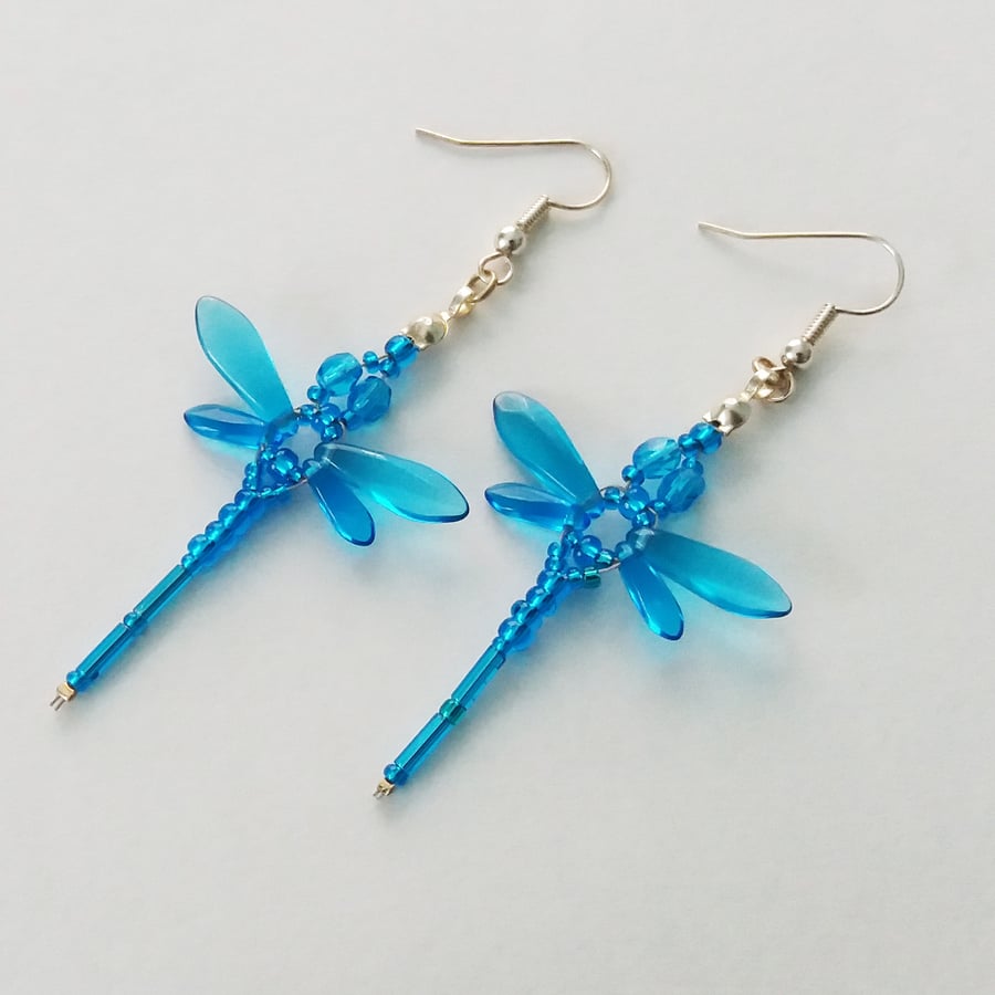 Beaded Dragonflies Earrings – Turquoise Blue - Folksy