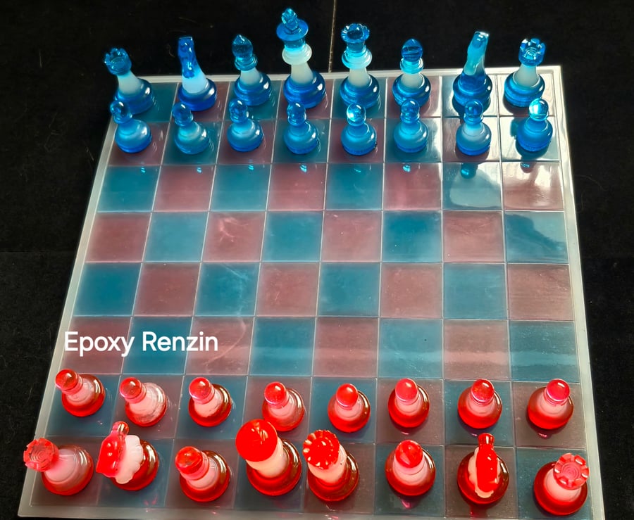 Handmade Epoxy Resin Chess Set - Artistic Chess Board & Pieces - Unique Game Set