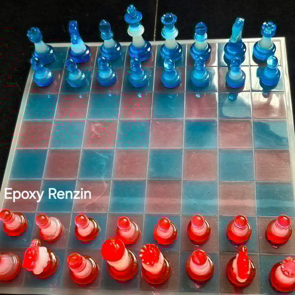 Handmade Epoxy Resin Chess Set - Artistic Chess Board & Pieces - Unique Game Set