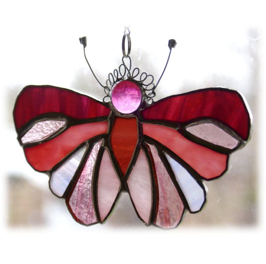 Reserved for Petra - Pink Butterfly Suncatcher Stained Glass Handmade 037