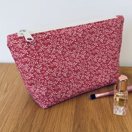 Make up bag, small toiletry bag, water resistant lining, in pink floral design