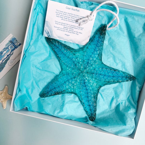 Large Fused Glass Starfish -Turquoise-Teal