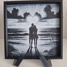Couple at Sunset Heart 3D HueForge Print - 6 x 6 Inch - Framed 