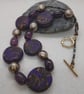 Purple, gold and black polymer clay disc shaped necklace  - Image 5