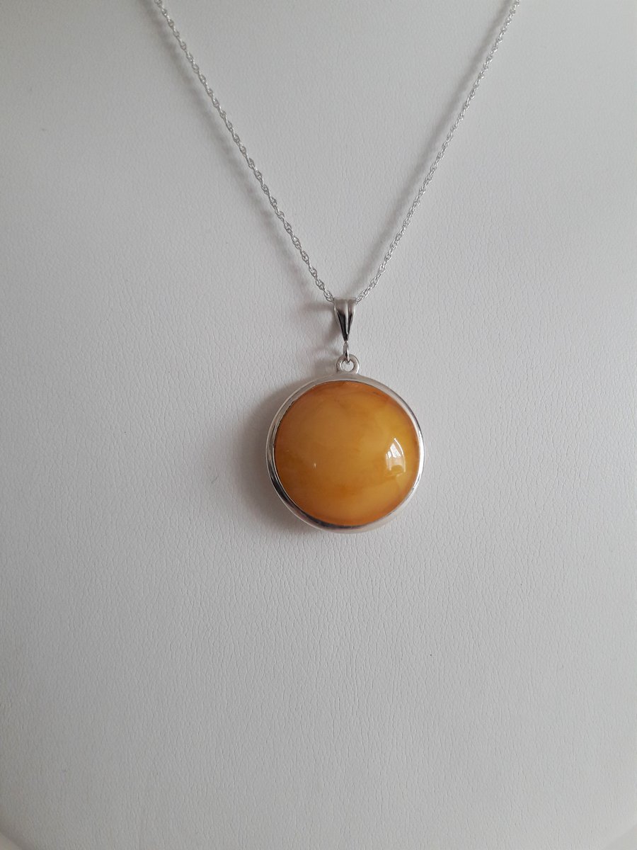 Amber Butterscotch Dome Necklace. Bespoke, Sterling Silver, Gift for Her, 