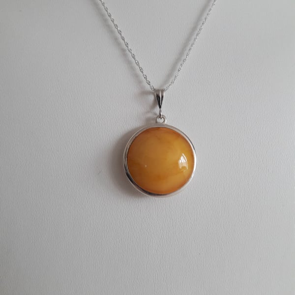 Amber Butterscotch Dome Necklace. Bespoke, Sterling Silver, Gift for Her, 