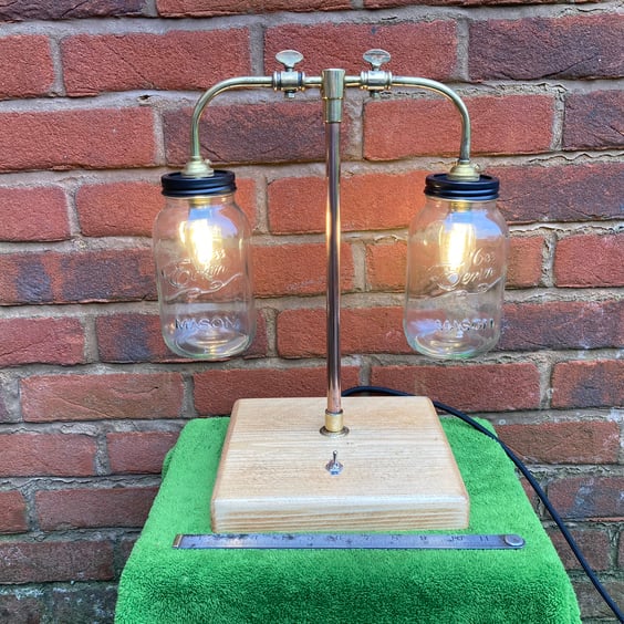 Steampunk Jar Table Lamp, Made from Two Mason Jars