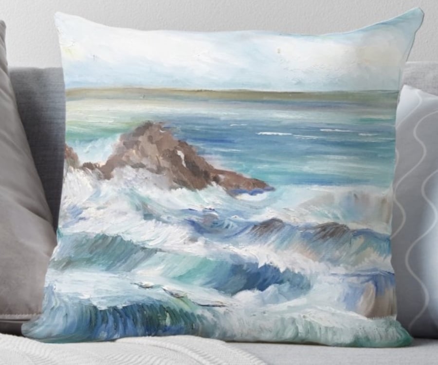 Throw Cushion Featuring The Painting ‘Waves’