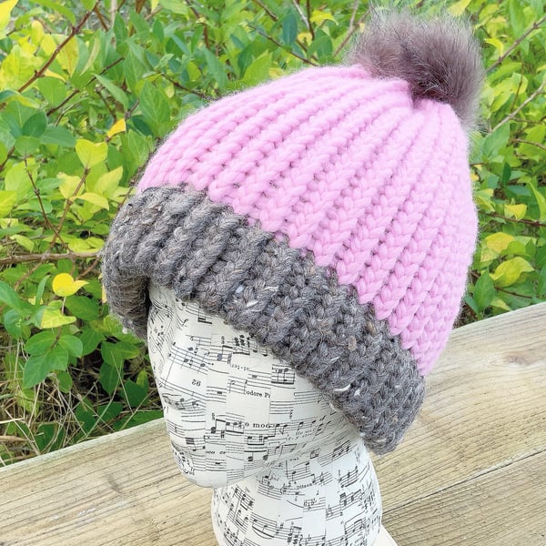 Chunky Knit Hat. Pom Pom Hat. Fisherman’s Hat. Pink Hat. Woolly Hat. Hats.