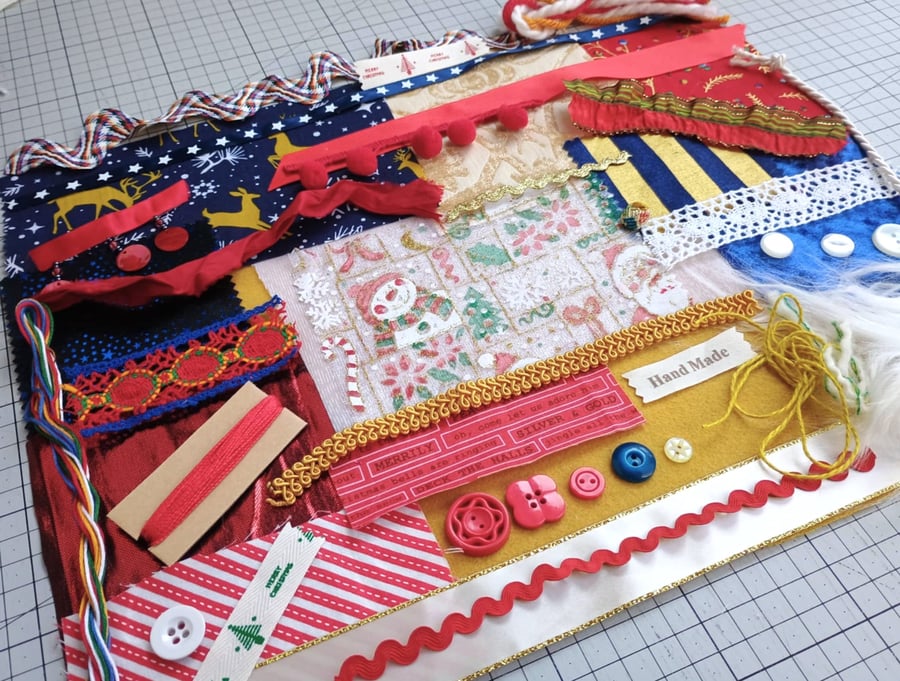 Christmas fabric inspiration bundle Glitter Santa Snowman Blue White Red Gold