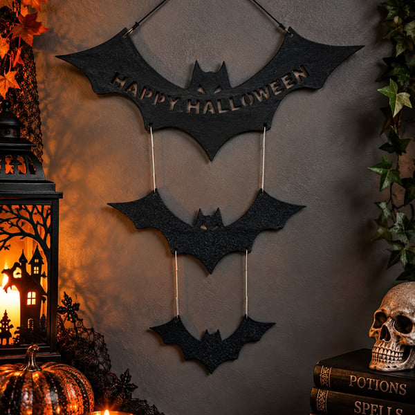 Happy Halloween Bat Wall Hanging – 3D Printed Gothic Halloween Decoration