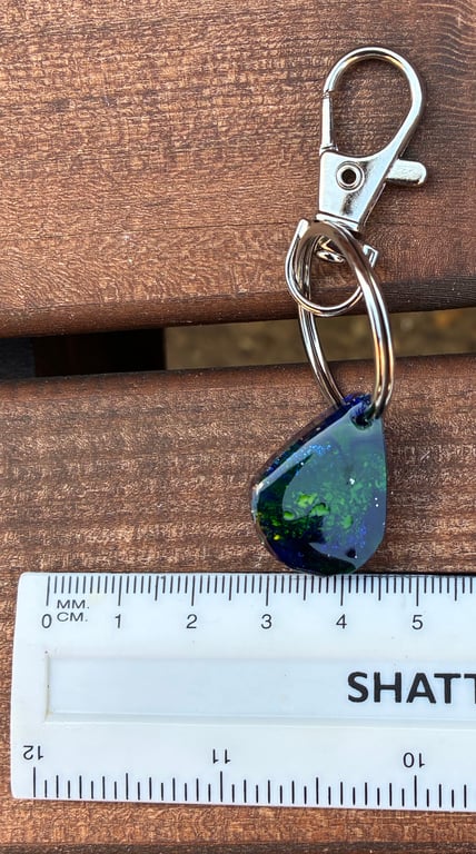 Epoxy resin small teardrop seascape blue green keyring