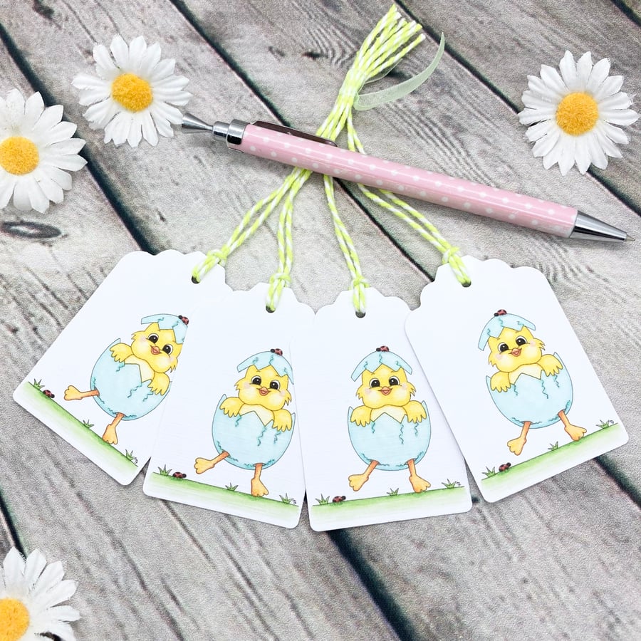Easter Chick with Egg Gift Tags - set of 4 tags - Easter Gift Tags